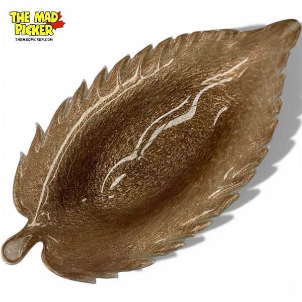 Copper Fleck Murano Glass Leaf Dish - 6.5" x 12"