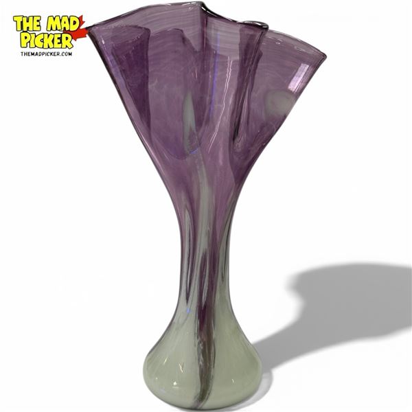 Vintage Arte Vargas Signed Swung Glass Vase - 12" tall