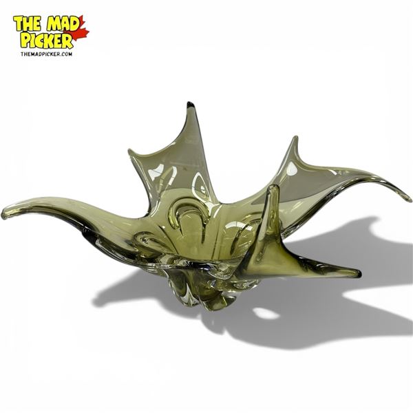 Mid-Century Green Lorraine Glass Center Piece Bowl - 18" wide