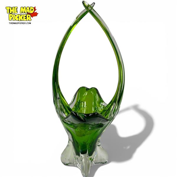 Mid-Century Green to Clear Art Glass Centerpiece - In the style of EGAD  - 14" tall
