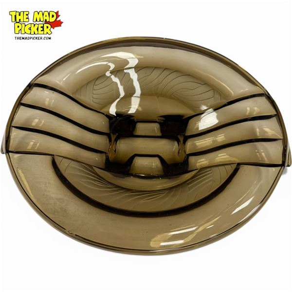 Art Deco Style Footed Amber Glass Bowl - 12" diameter