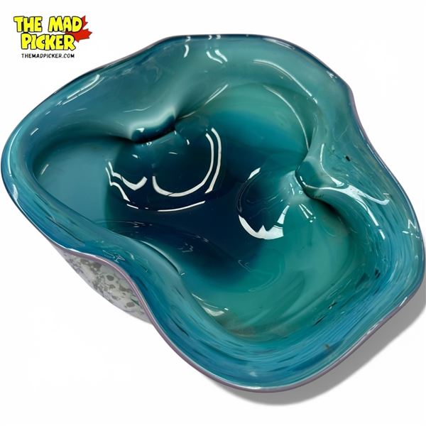 Signed Morna Tudor Canadian Art Glass Bowl - 3" deep x 9" diameter