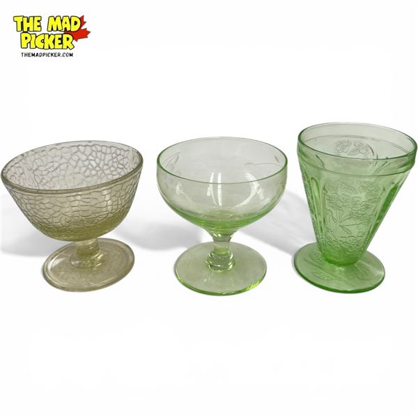 3 Vintage Dessert Glasses - 2 are Uranium Glass