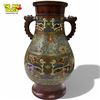 Image 1 : Antique Chinese Bronze Champleve Vase with Dragon Handles - 14" tall