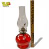 Image 3 : Vintage Glass Oil Lamp Complete with Chimney  - Red Base