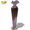 Image 1 : Art Vargas Canadian Hand Blown Lavendar Art Glass Vase with Pulled Feather Design - 11" tall x 3.5"