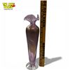 Image 5 : Art Vargas Canadian Hand Blown Lavendar Art Glass Vase with Pulled Feather Design - 11" tall x 3.5"