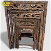 Image 1 : 4-Piece Wood Nesting Table Set with Carved Dragon Pattern