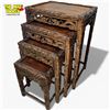 Image 2 : 4-Piece Wood Nesting Table Set with Carved Dragon Pattern