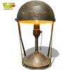 Image 1 : Art Deco Style Vintage Brass Lamp with Helmet Shaped Shade - 12" tall