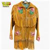 Image 1 : Vintage 1950s/60s Leather Fringe Jacket with Rose Bead Applique Zippered 30" Long X 17" Wi