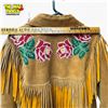Image 6 : Vintage 1950s/60s Leather Fringe Jacket with Rose Bead Applique Zippered 30" Long X 17" Wi