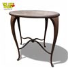 Image 1 : Oak Oval Accent Table with Cabriole Legs and Ornate Stretcher 34x25x28 Inch