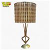 Image 1 : Tony Paul Teak Table Lamp with Woven Wood Shade 1960s Mid-Century Modern Design