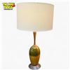 Image 2 : Mid-Century Modern Drip Glaze Ceramic Table Lamp with Wooden Neck, Cream & Gold Base