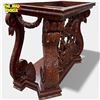 Image 4 : Hand-Carved Mahogany Console Table Griffin Supports Renaissance Revival 40.5x18.75x31.5"