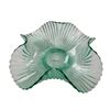 Image 1 : Vintage Green Glass Bowl Textured Ribbed Flower Petal Design 9.5 Inch Diameter