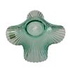 Image 2 : Vintage Green Glass Bowl Textured Ribbed Flower Petal Design 9.5 Inch Diameter
