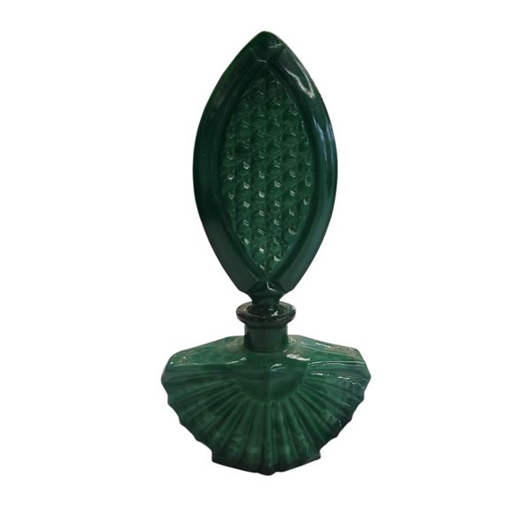 Czechoslovakian Art Deco Malachite Glass Perfume Bottle 7-Inch 1920s-1930s