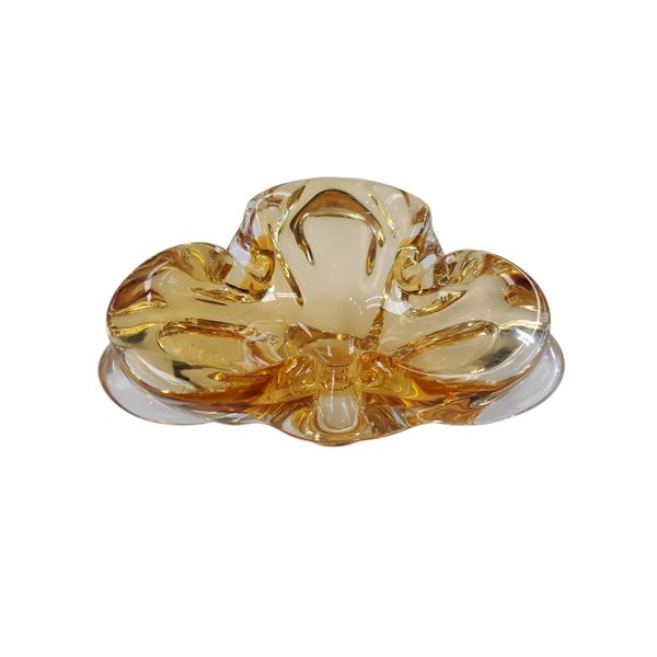 Chalet Artistic Amber Glass Bowl/ashtray Hand-Blown Canada C.1962-1975 8 Inches