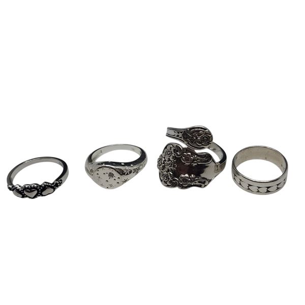 4 Sterling Silver Rings (Size 6, 8.5, 9 & 10) - Total weight: 19 grams