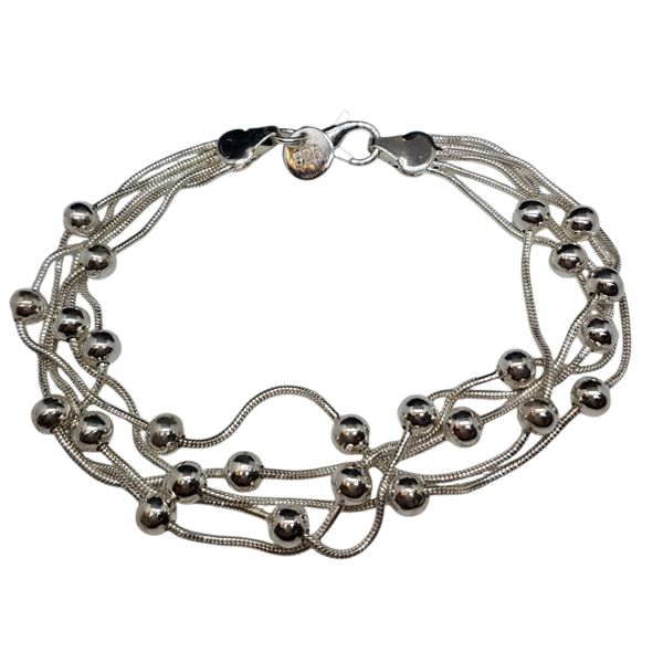 New .925 Sterling Silver 5-Strand Ball & Chain Bracelet - Weight: 11.6 grams