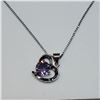 Image 2 : .925 Sterling Silver Heart Necklace with 1 Carat Amethyst Center - 17" chain - Weight: 3.9 grams