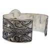 Image 2 : Sterling Silver Cuff Bracelet with Turquoise Center Stone (44 mm wide) - Weight: 56.3  grams