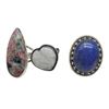 Image 2 : 6 New .925 Sterling Silver Polished Natural Stone Rings - Charoite, Black Jack Turquoise, Lapis and