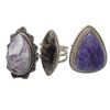 Image 3 : 6 New .925 Sterling Silver Polished Natural Stone Rings - Charoite, Black Jack Turquoise, Lapis and