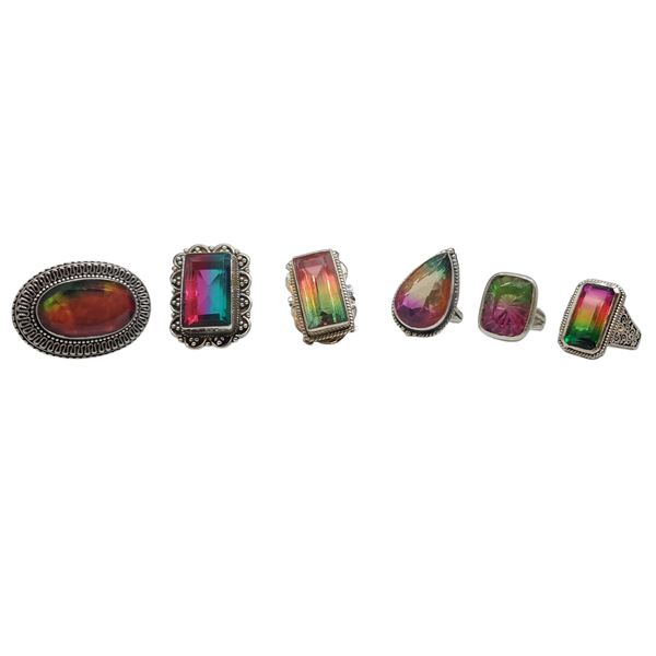 6 New .925 Sterling Silver Watermelon Tourmaline  Rings - Longest ring is 37mm - Total Weight: 63.4 