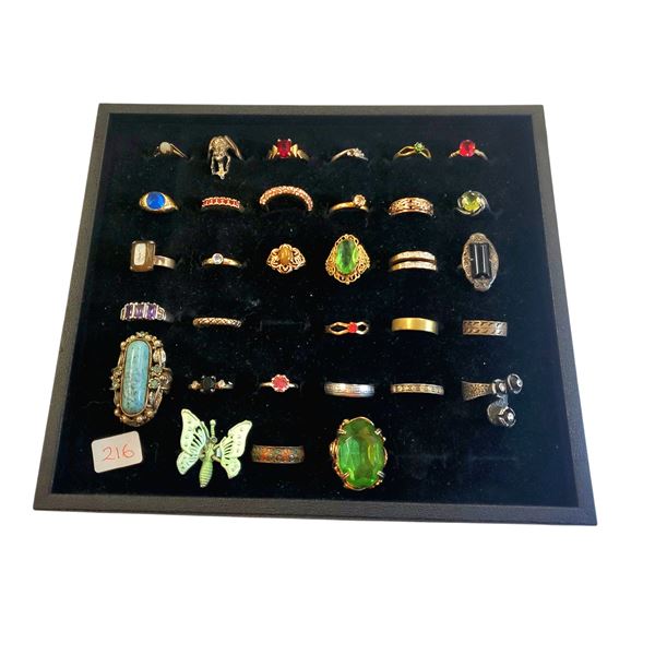 Tray of 30 Fashion & Costume Rings - Metal Rings with a variety of designs & sizes (Display tray not