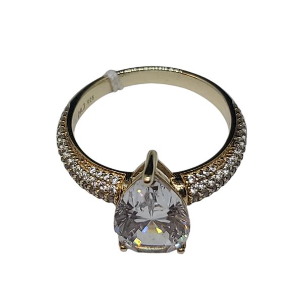 Gold Plated Sterling Silver Pear Shaped CZ Ring by PAJ - 7.9  x 12.5 mm center stone - Size 7 - Weig