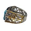 Image 3 : .925 Silver Turquoise Pave Ring with Gold Accents - 13 mm wide - Size 7 - Weight: 7.4 grams