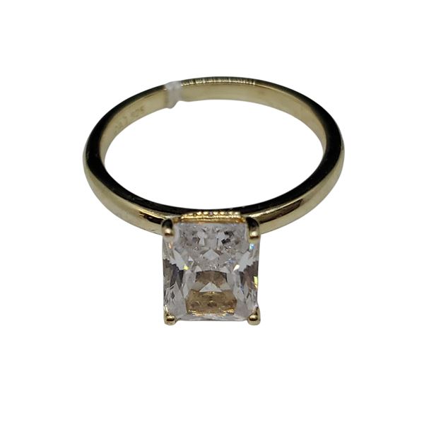 Gold Plated Sterling Silver Emerald Cut CZ Ring by PAJ - 6.5  x 8.5 mm stone - Size 7 - Weight: 3 gr