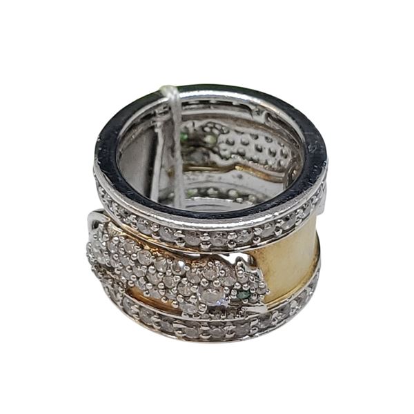 .925 Silver Diamonelle Running Panther Band Ring with Gold Overlay - Size 6 - 14.7 mm wide - Weight: