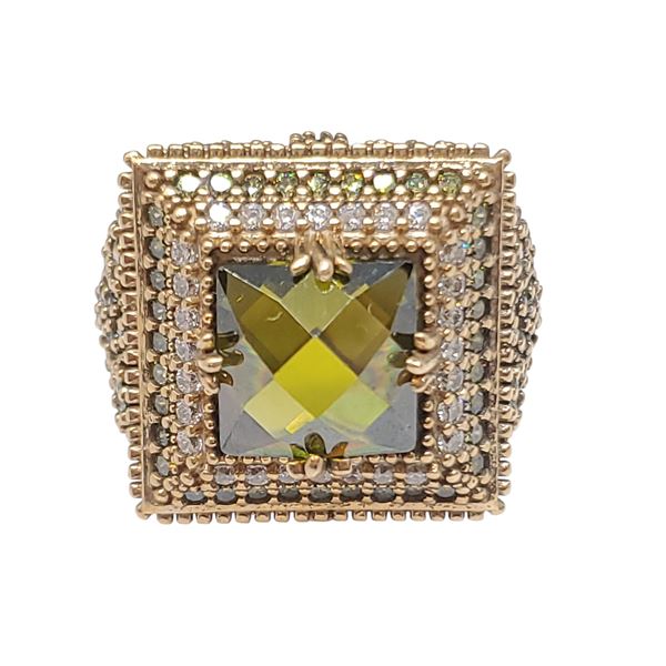 .925 Sterling Silver Citrine & Crystal Ring with Gold Plating - Size 10.5 Ring is 20.5 mm wide and w
