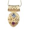 Image 2 : Gold Plated Sterling Silver Pendant Necklace with Blue Crystal & Garnet Gemstone - 34" x 1.25" Penda