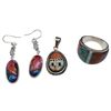 Image 1 : Sterling Silver Ring, Pendant & Earrings with Inlaid Opal Turquoise & Agate Stones - Total weight: 1