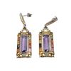 Image 1 : .925 Sterling Silver Balinese Amethyst & Multicolour Sapphire Earrings with Gold Plating - 2" Long x