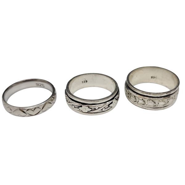 3 Sterling Silver Size 10 Band Rings - Total weight: 15.4 grams