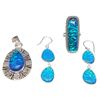 Image 1 : .925 Sterling Silver Triplet Opal Pendant, Earrings & Ring - Total weight: 29.5 grams