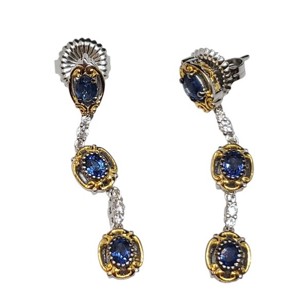 .925 Sterling Silver Balinese Saphire Earrings with Gold Plating - 1.5" Long - Weight: 6.5 grams