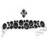 Image 1 : Polished Obsidian & Faceted Dark Garnet Bracelet & Sterling & Garnet Ring - Bracelet is 1.5" wide wi