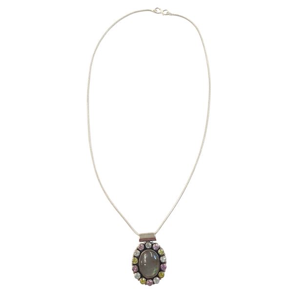 New Sterling Silver Labradorite, Peridot & Amethyst Necklace (39 x 25 mm pendant on a 20" chain) - T