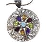 Image 2 : New Sterling Silver Multi-Gemstone Necklace (38 mm pendant on a 36" chain) - Total weight: 15.5 gram