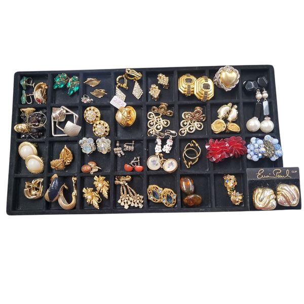 30 Pairs of Vintage Clip-On & Screw-Back Earrings (Display tray not included)