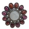 Image 1 : New Moonstone & Garnet Flower Ring Set in .925 Sterling Silver - Size 10 ring is 28mm diameter  - To