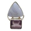 Image 1 : New  Amethyst Crystal & Blue Lace Agate Ring Set in .925 Sterling Silver - Size 8.5 ring is 30mm lon