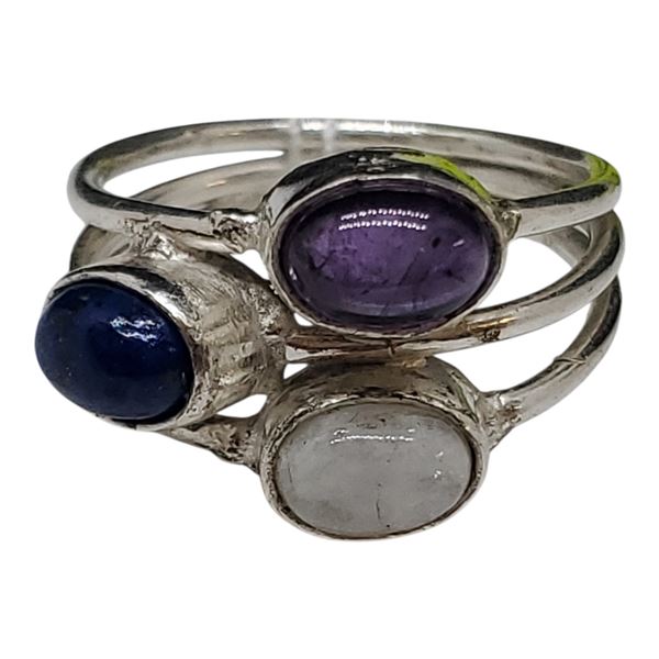 New Moonstone, Lapis & Amethyst Cabochon Ring Set in .925 Sterling Silver - Size 8.5 ring is13.5mm l